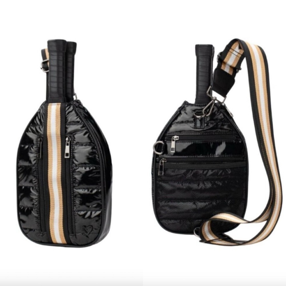 New Prenlove pickleball crossbody sling bag cover black metallic gold